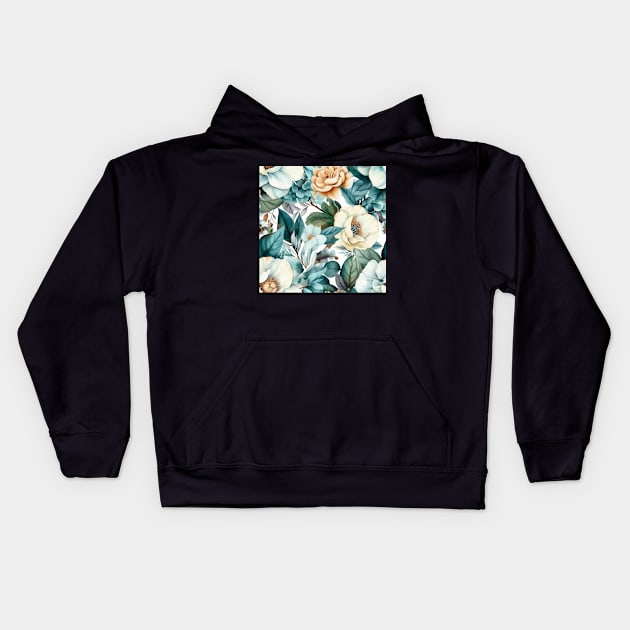 Detailed Water Color Flower Pattern Kids Hoodie by PixelPusherArt